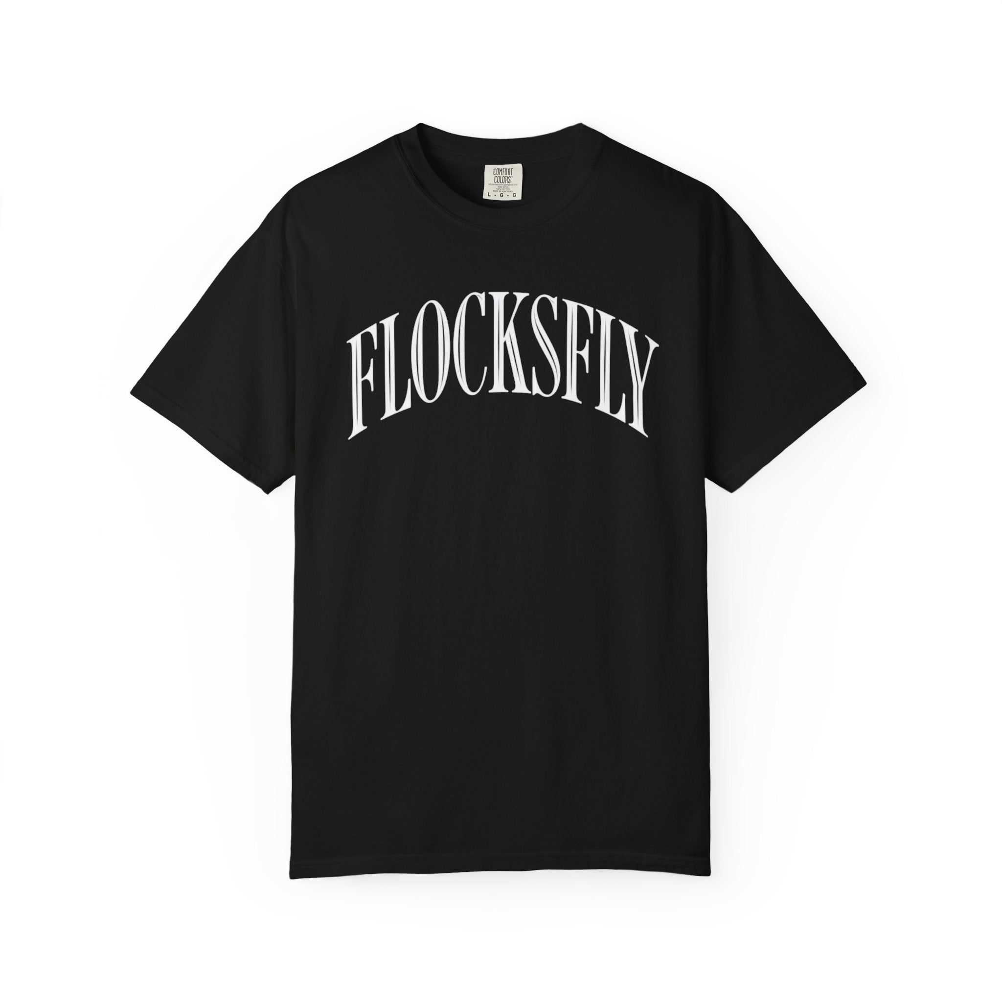 FlocksFly Arch Logo T‑Shirt — Vintage Black Graphic Tee