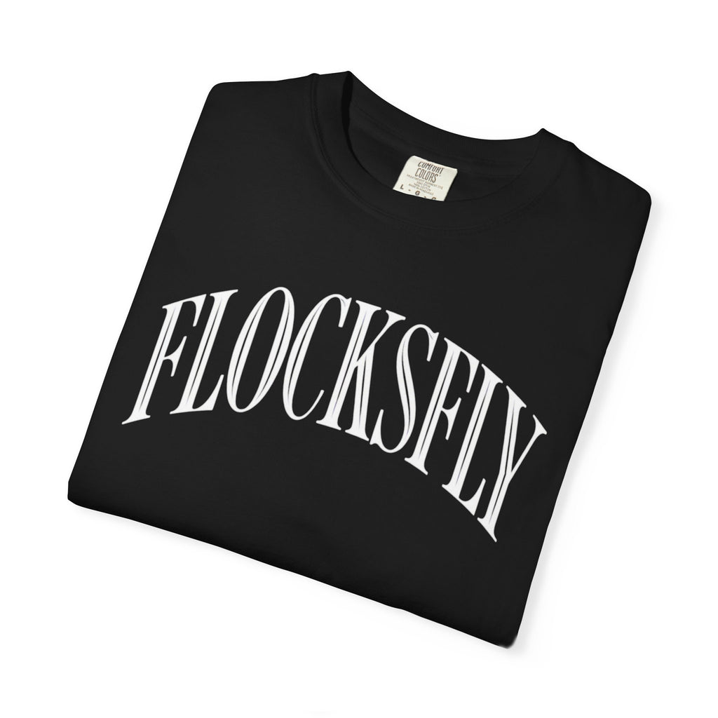 FlocksFly Arch Logo T‑Shirt — Vintage Black Graphic Tee