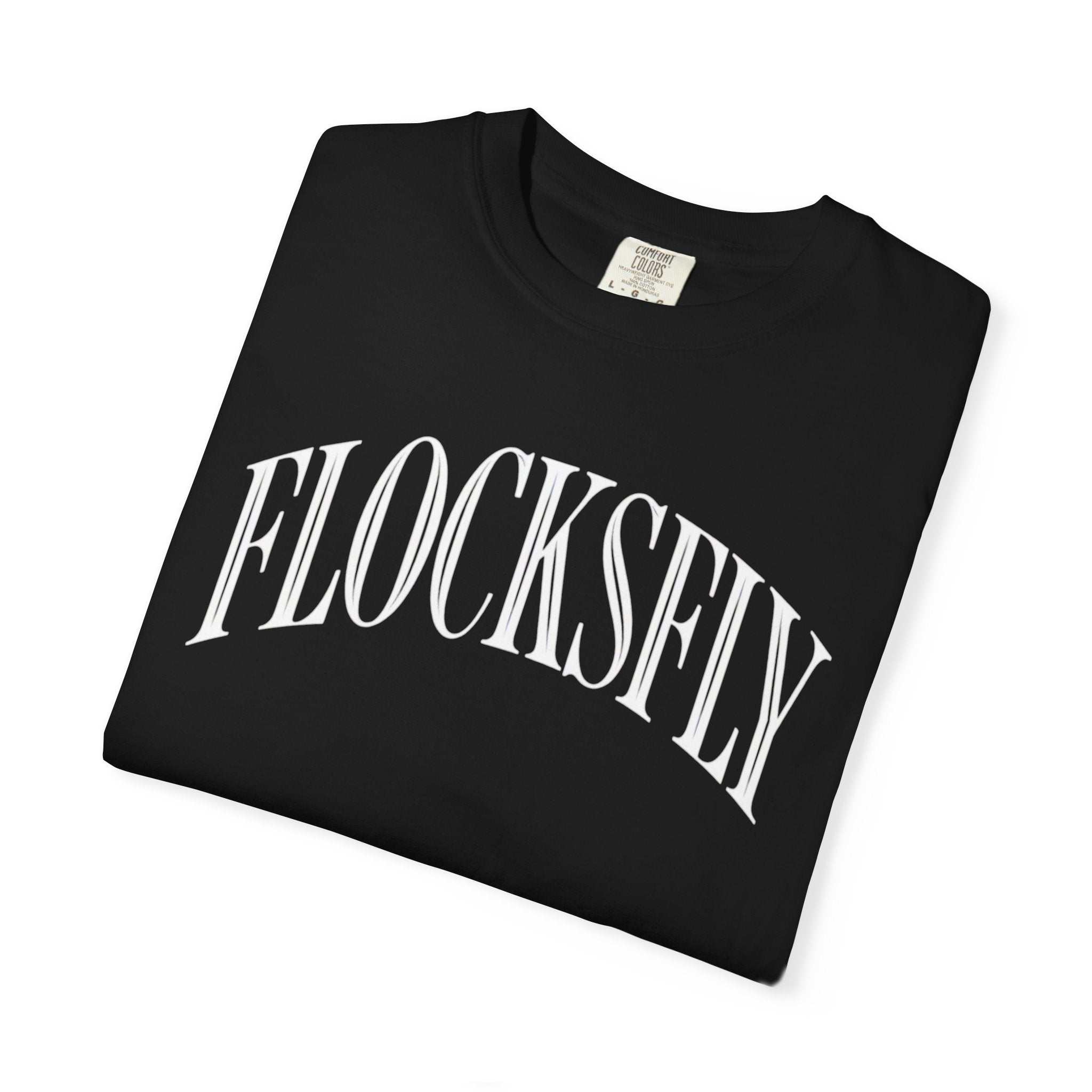 FlocksFly Arch Logo T‑Shirt — Vintage Black Graphic Tee