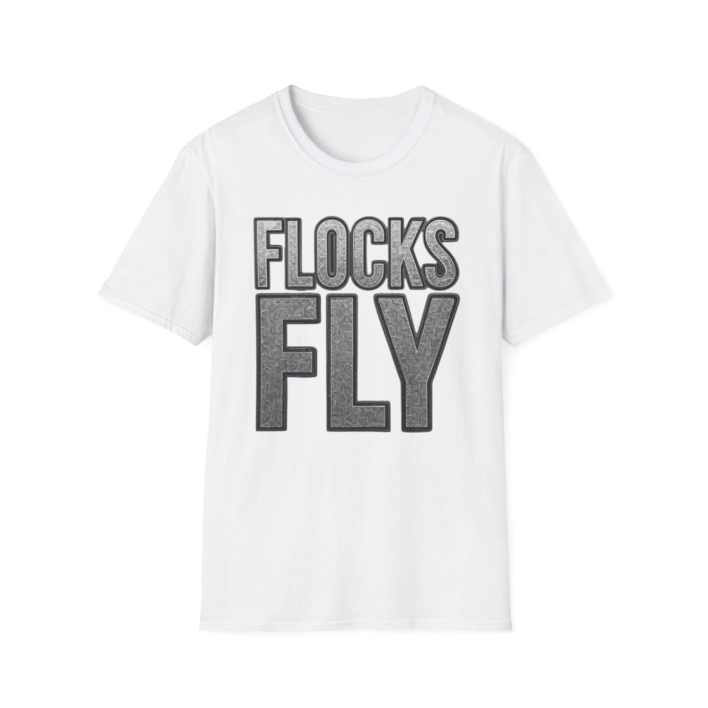 Flocks Fly T-Shirt — Bold Retro Typography Tee for Birders & Streetwear
