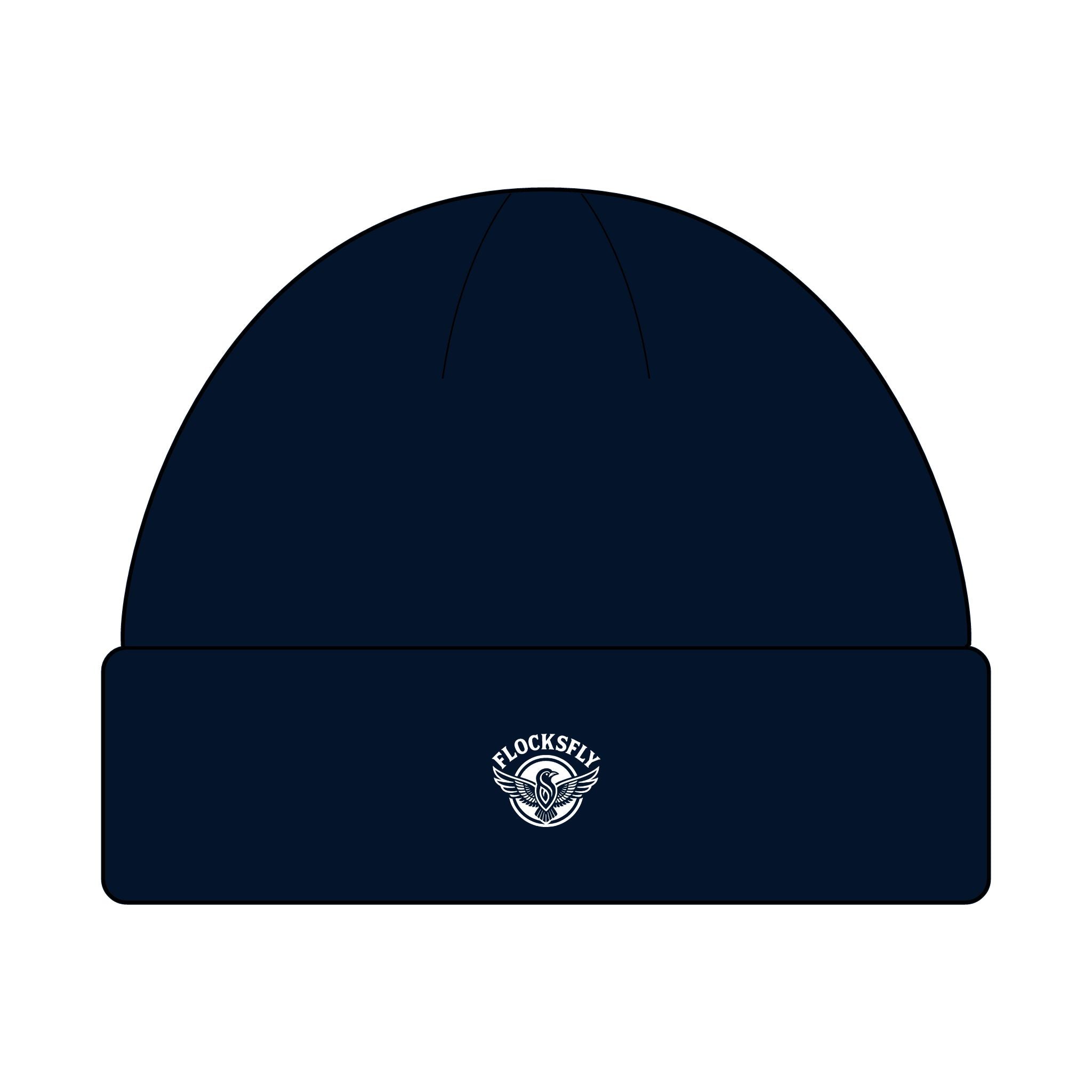 Minimal Logo Cuff Beanie — Small Embroidered 'FLOCKSFLY' Patch