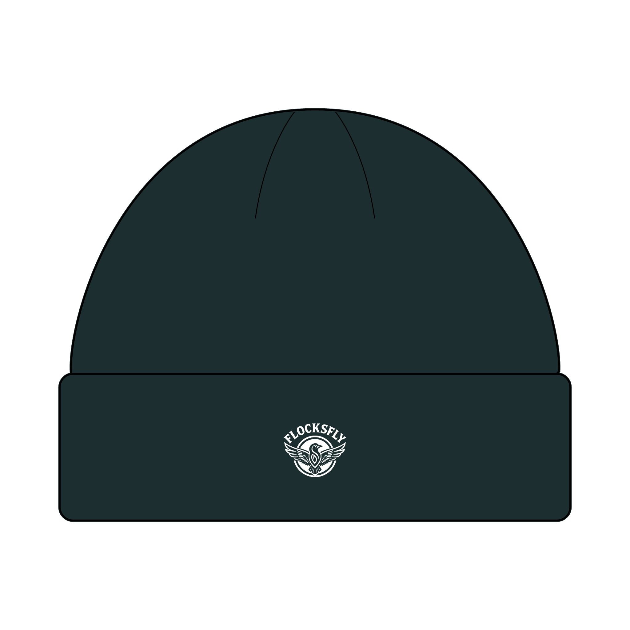 Minimal Logo Cuff Beanie — Small Embroidered 'FLOCKSFLY' Patch