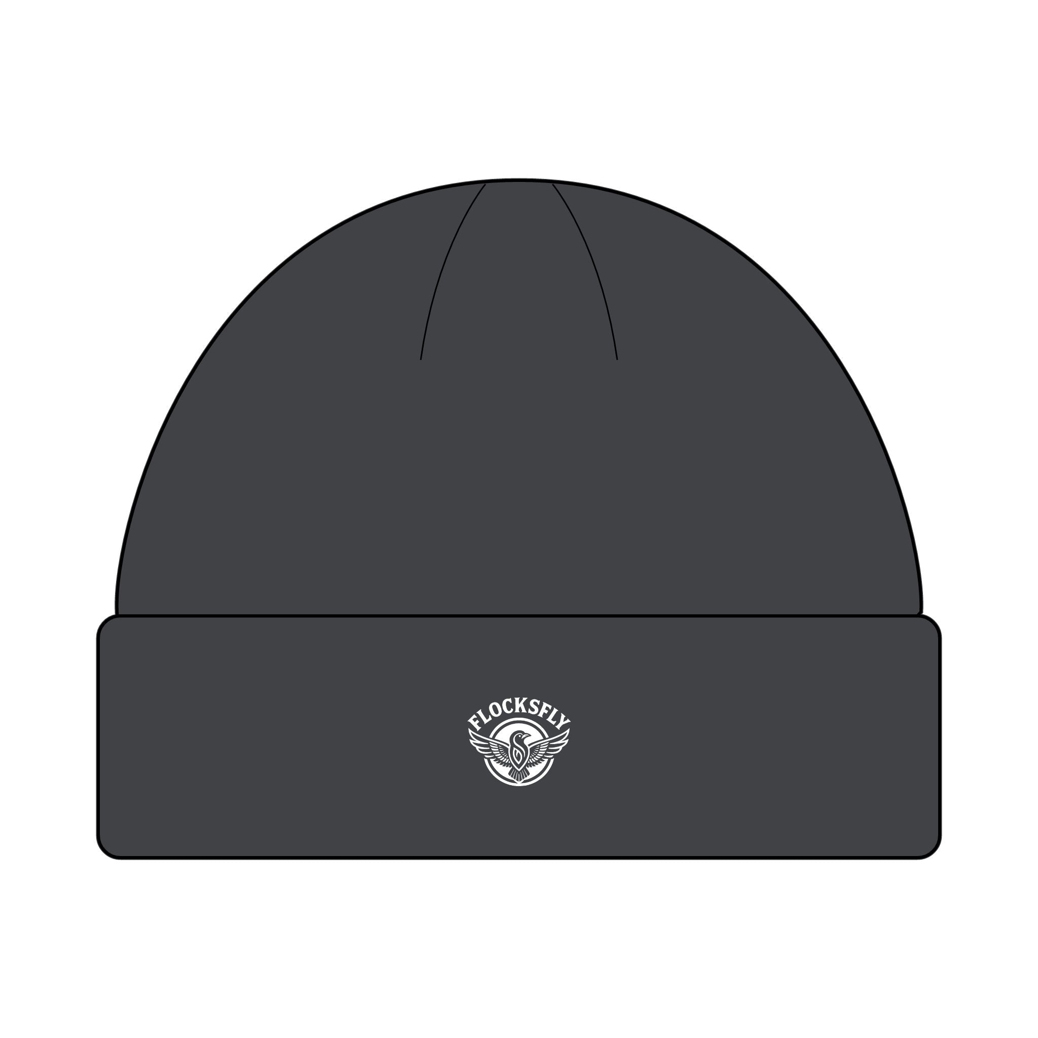 Minimal Logo Cuff Beanie — Small Embroidered 'FLOCKSFLY' Patch