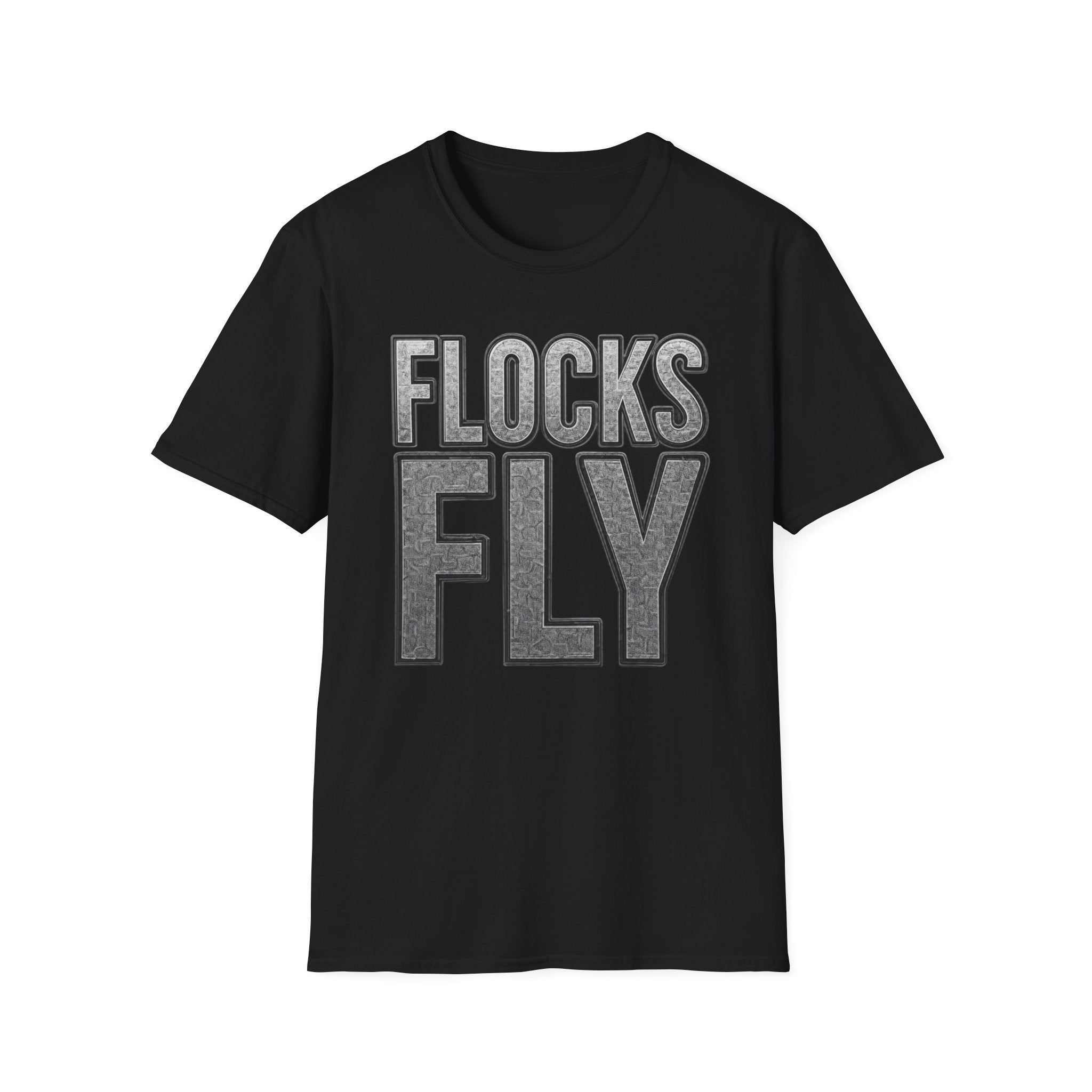 Flocks Fly T-Shirt — Bold Retro Typography Tee for Birders & Streetwear