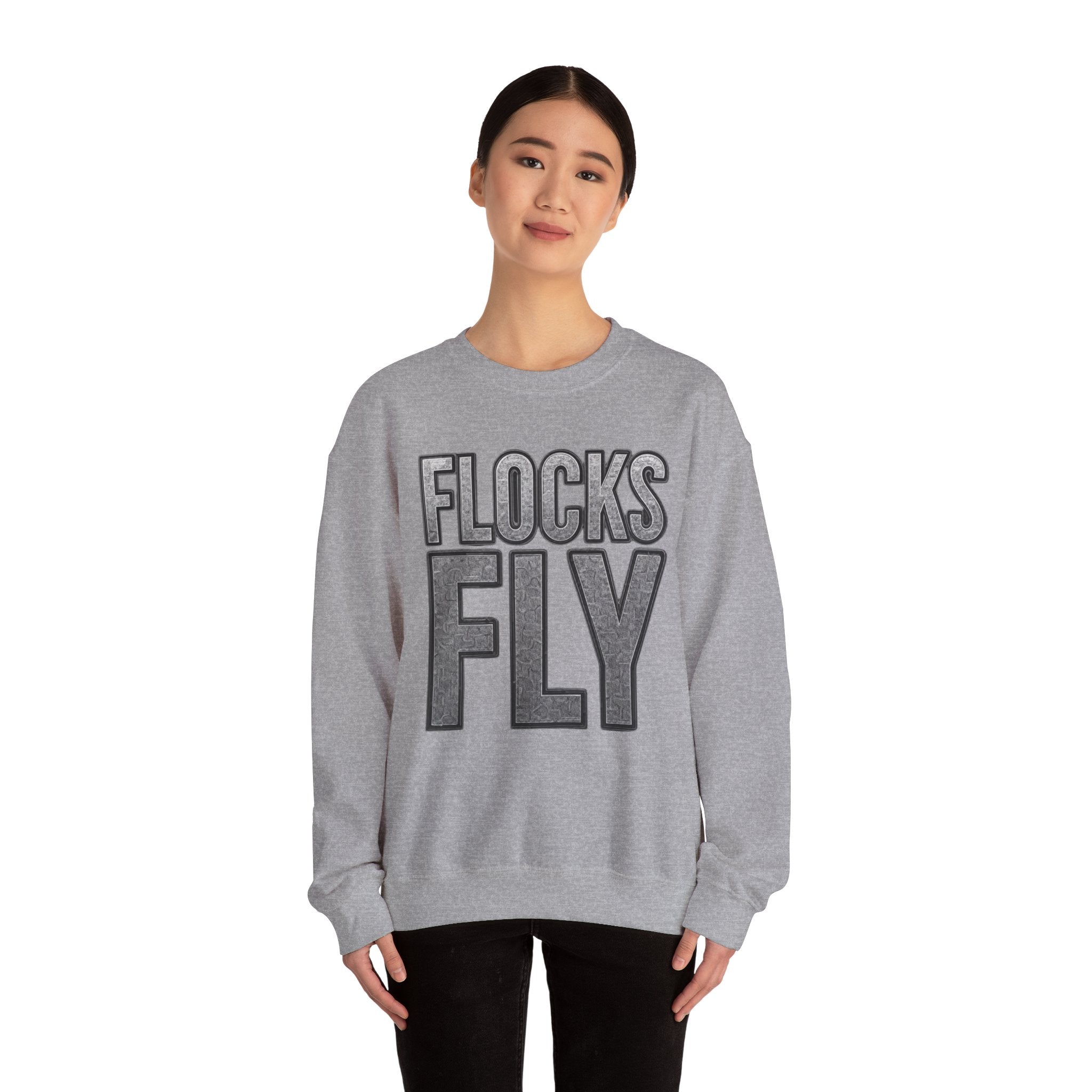 Crewneck Sweatshirt — "Flocks Fly" Vintage Varsity Graphic
