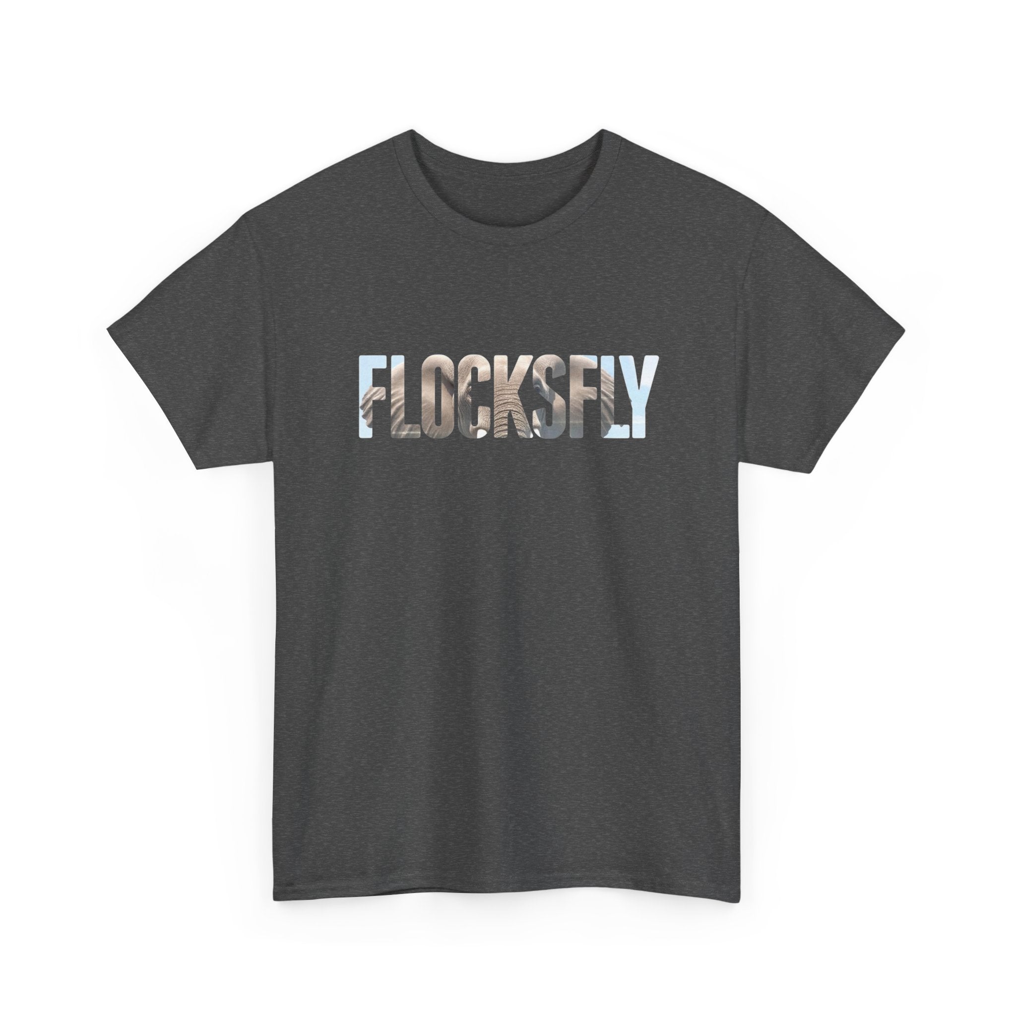 FLOCKSFY Floral Text Graphic Tee — Light Blue Cotton T‑Shirt