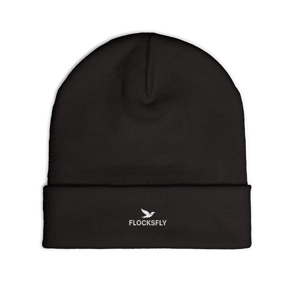 Embroidered 'FLOCKSFLY' Knit Beanie with Dove Logo — Cozy Winter Hat