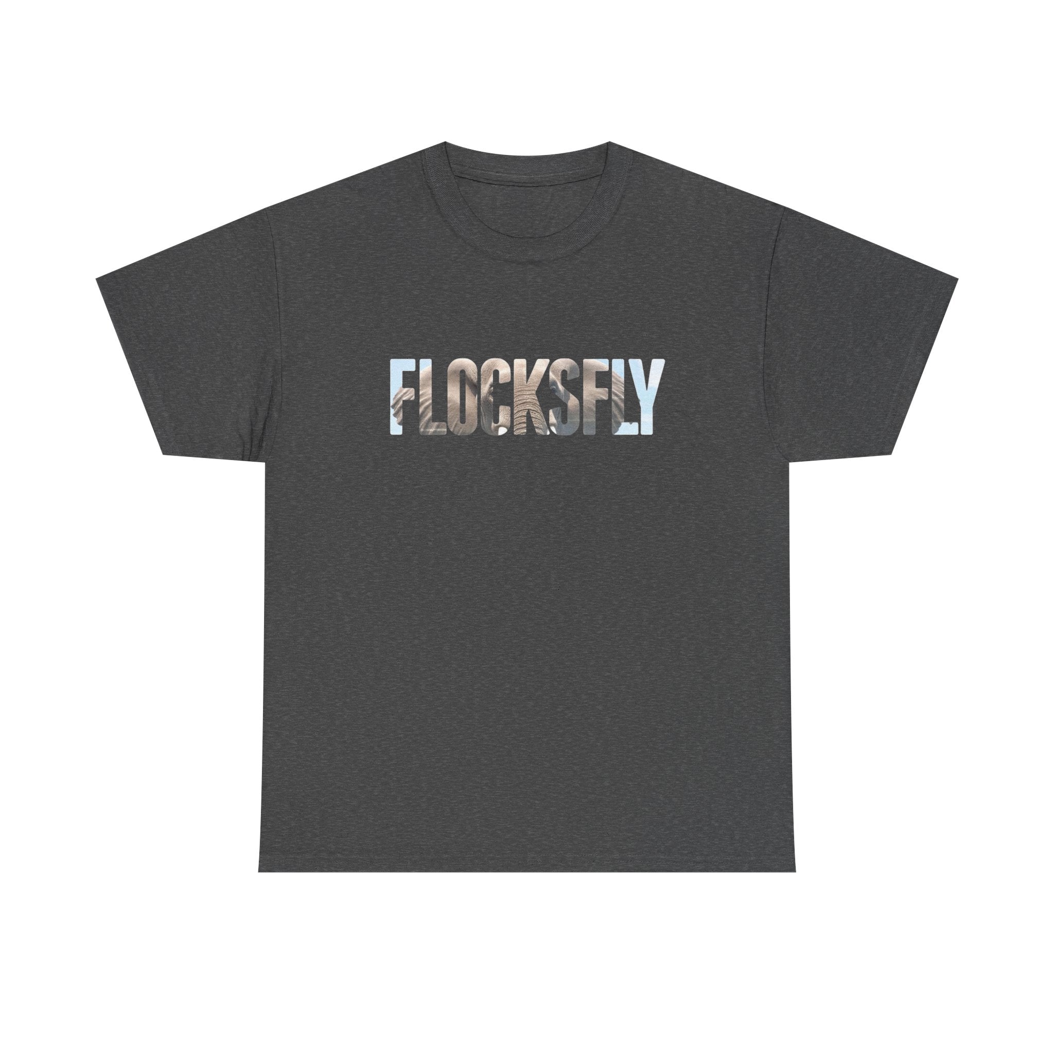 FLOCKSFY Floral Text Graphic Tee — Light Blue Cotton T‑Shirt