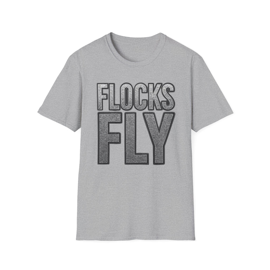 Flocks Fly T-Shirt — Bold Retro Typography Tee for Birders & Streetwear