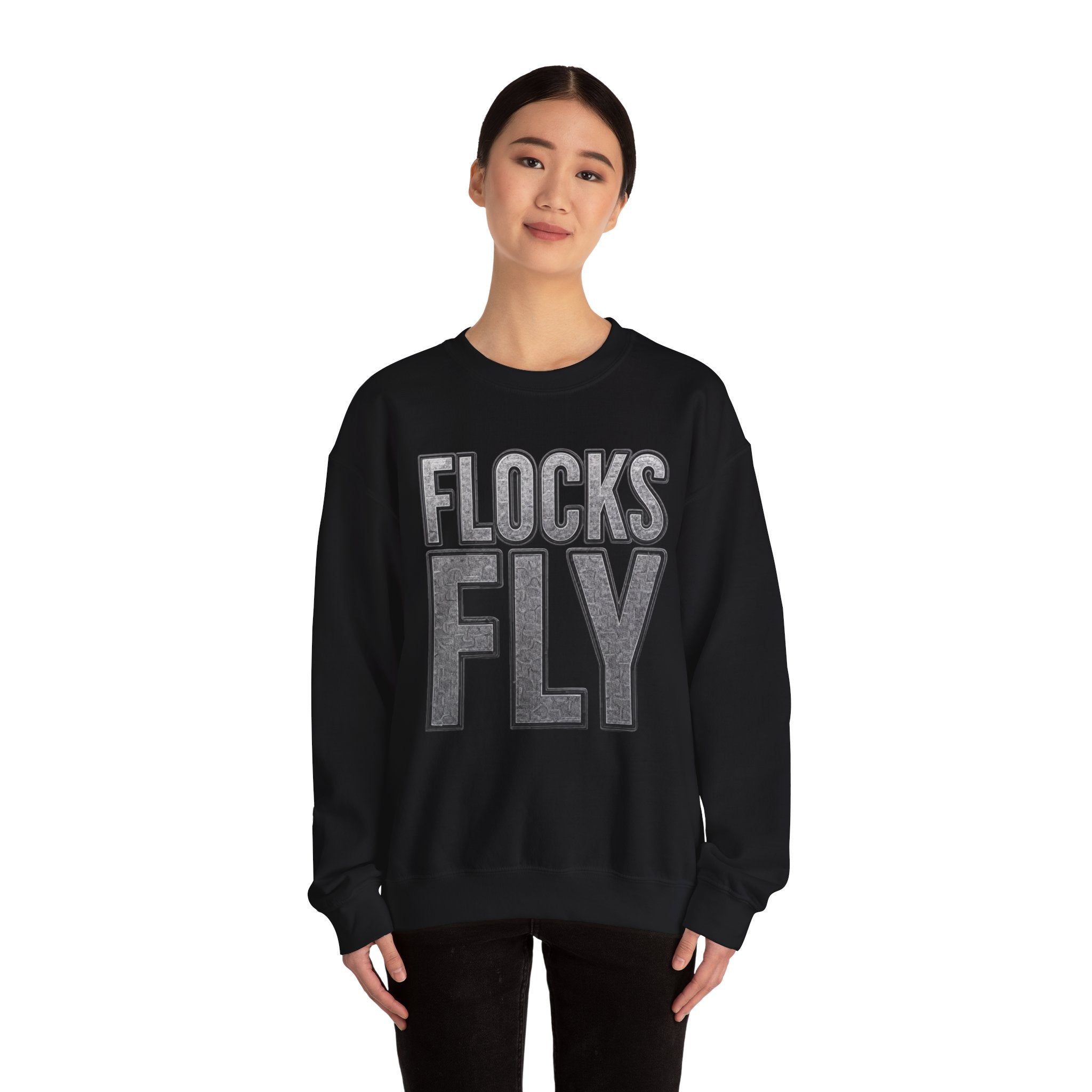 Crewneck Sweatshirt — "Flocks Fly" Vintage Varsity Graphic