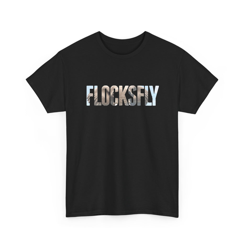 FLOCKSFY Floral Text Graphic Tee — Light Blue Cotton T‑Shirt