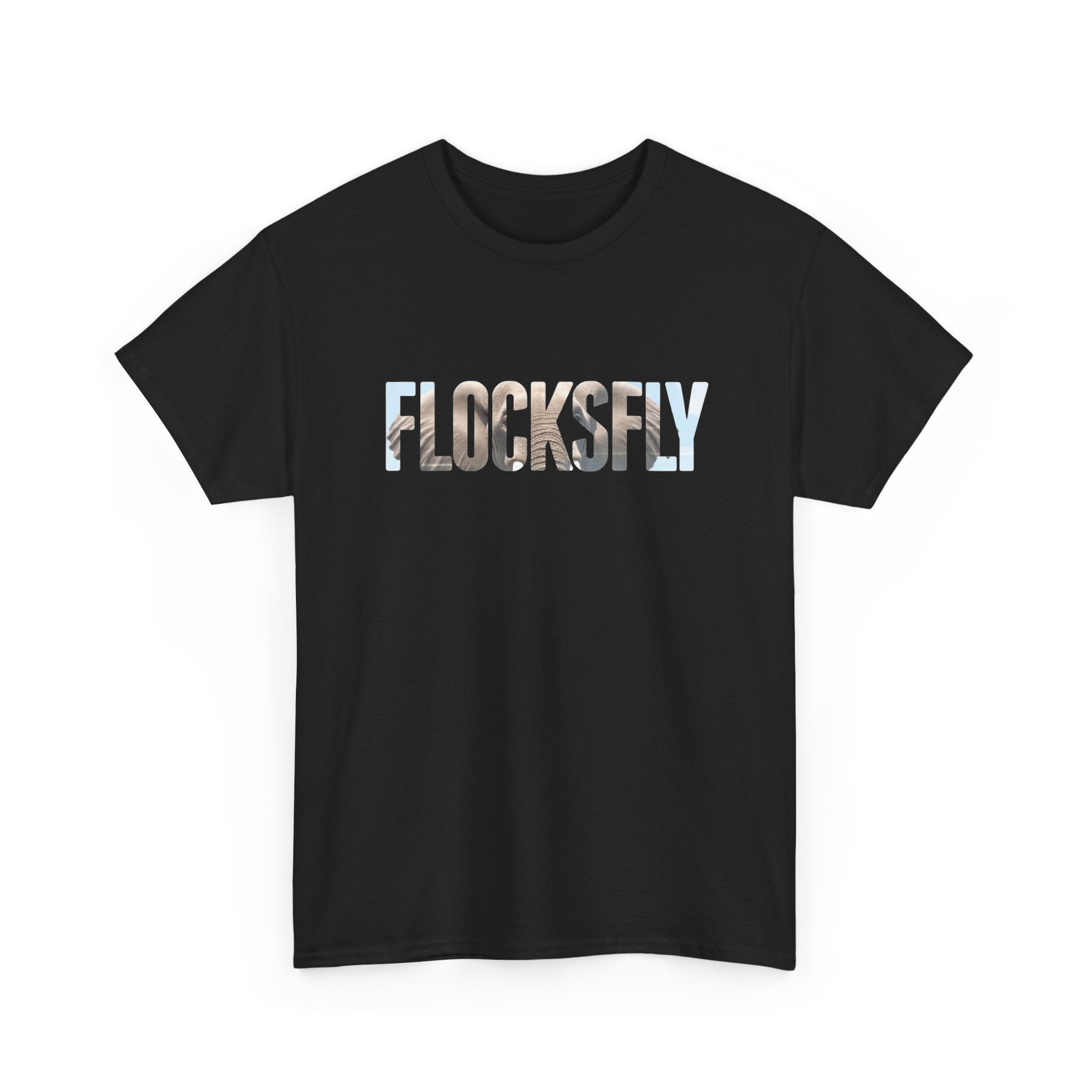 FLOCKSFY Floral Text Graphic Tee — Light Blue Cotton T‑Shirt