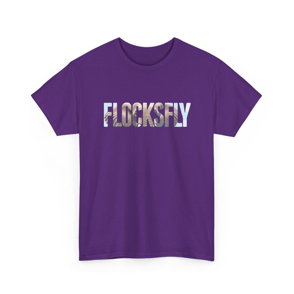 FLOCKSFY Floral Text Graphic Tee — Light Blue Cotton T‑Shirt