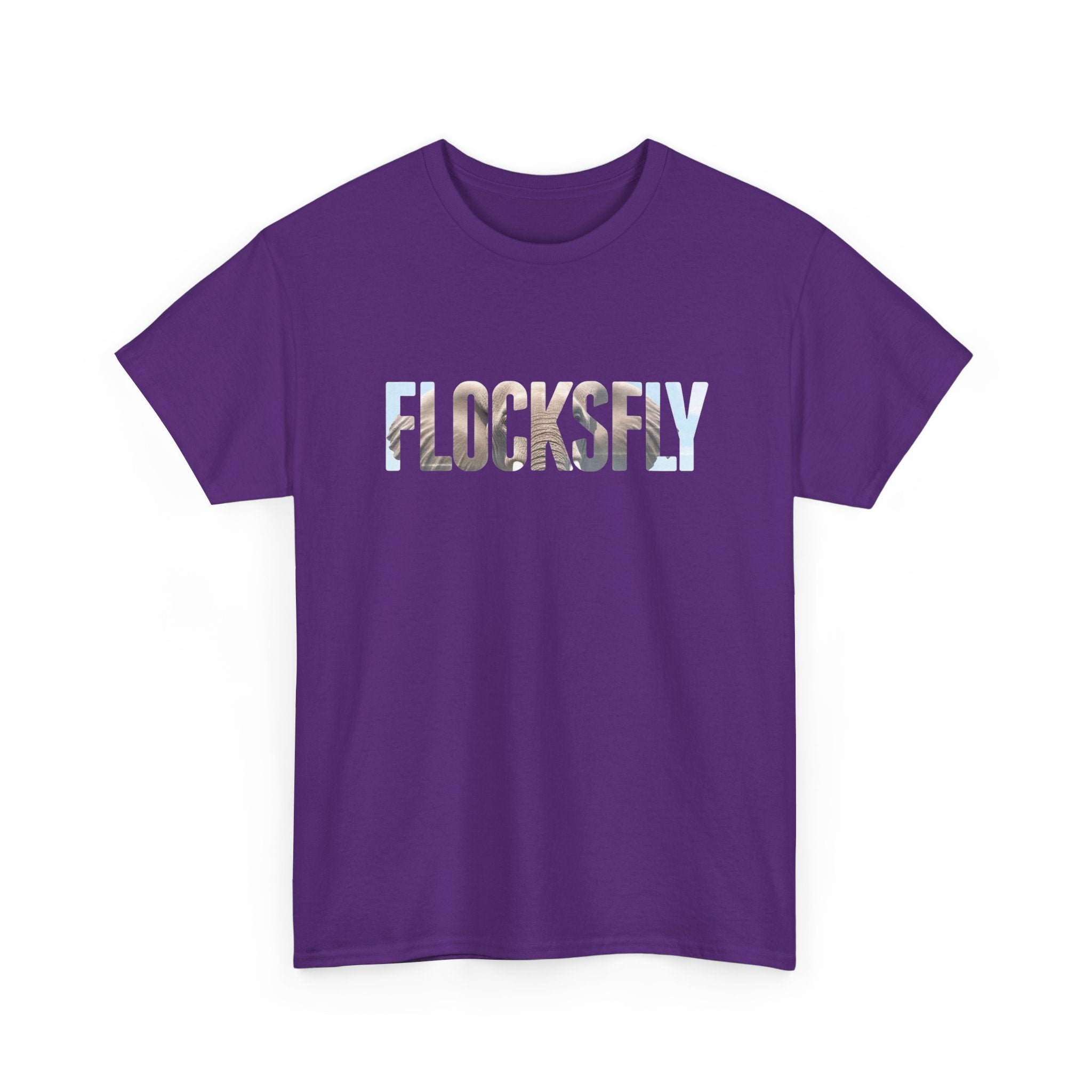 FLOCKSFY Floral Text Graphic Tee — Light Blue Cotton T‑Shirt
