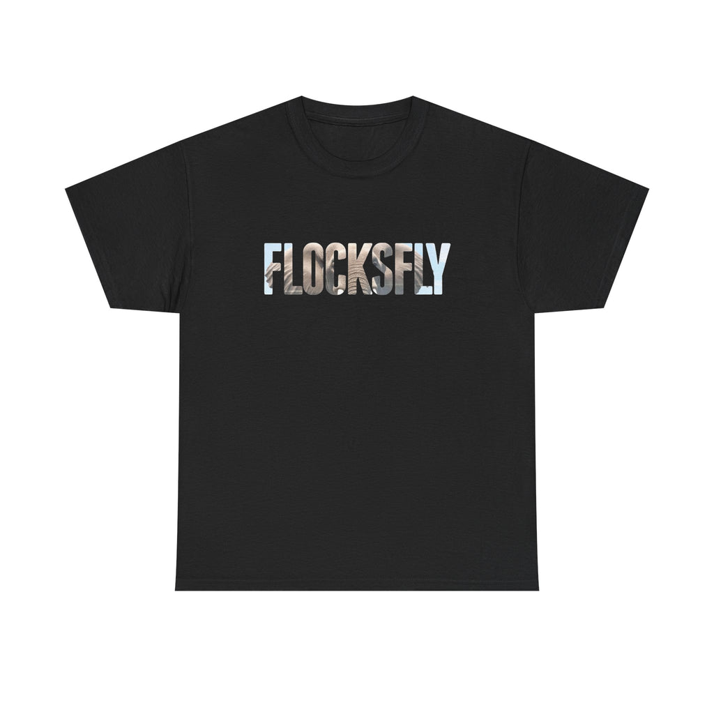 FLOCKSFY Floral Text Graphic Tee — Light Blue Cotton T‑Shirt