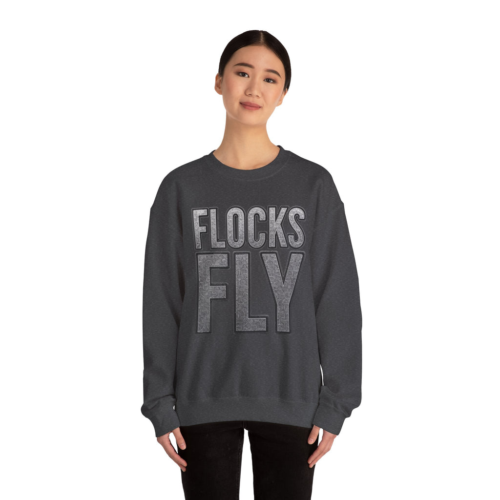 Crewneck Sweatshirt — "Flocks Fly" Vintage Varsity Graphic