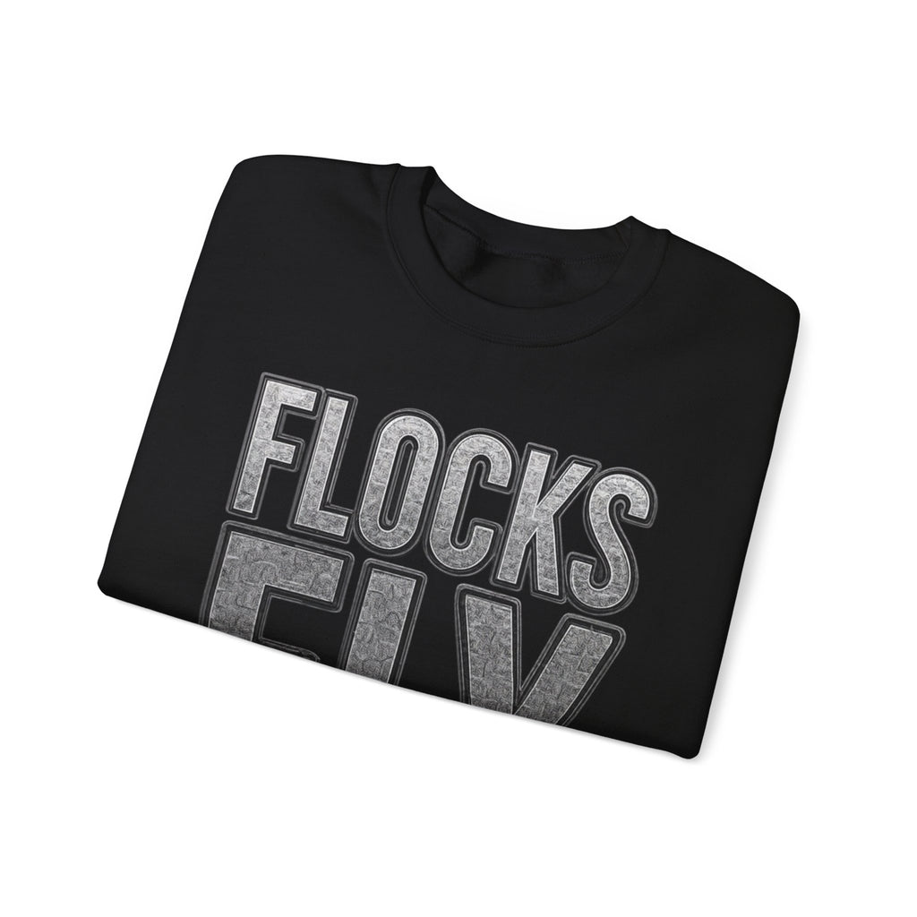 Crewneck Sweatshirt — "Flocks Fly" Vintage Varsity Graphic