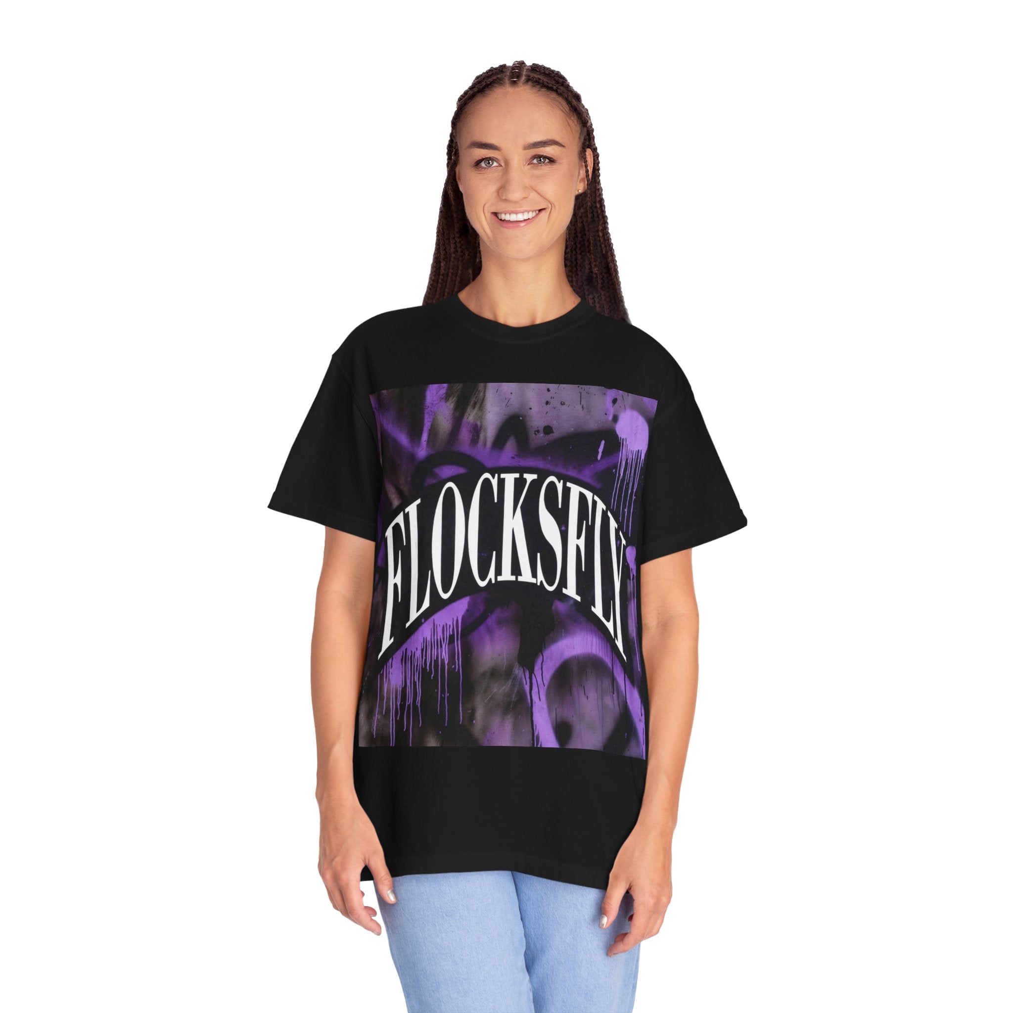 FlocksFly Graphic T-Shirt — Purple Graffiti Drip Design